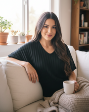 Load image into Gallery viewer, V-Neck Ribbed Short Sleeve Knit Top