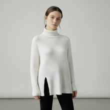 Load image into Gallery viewer, Ribbed Wool Turtleneck Side Slit Sweater