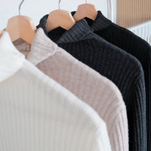 Load image into Gallery viewer, Ribbed Wool Turtleneck Side Slit Sweater
